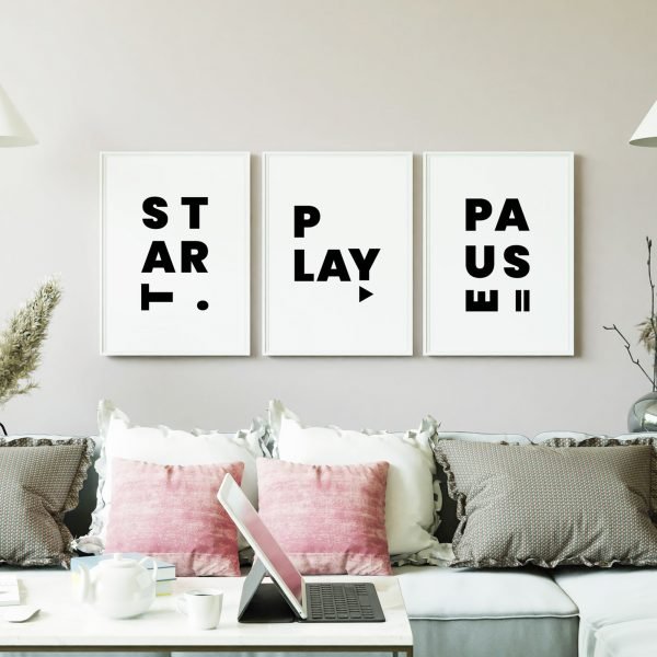 Posters set of 3 - High quality - Start, Play, Pause